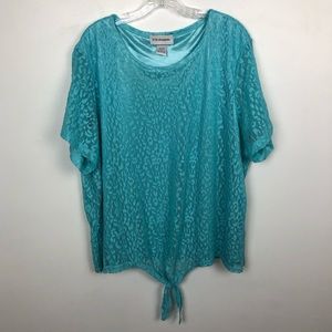 Women’s Plus Size Aqua Tie Front Blouse 3X